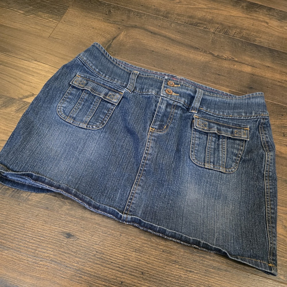 GLO Jeans Y2K Denim Mini Skirt Junior 13 Blue Stretch Micro Boho Festival